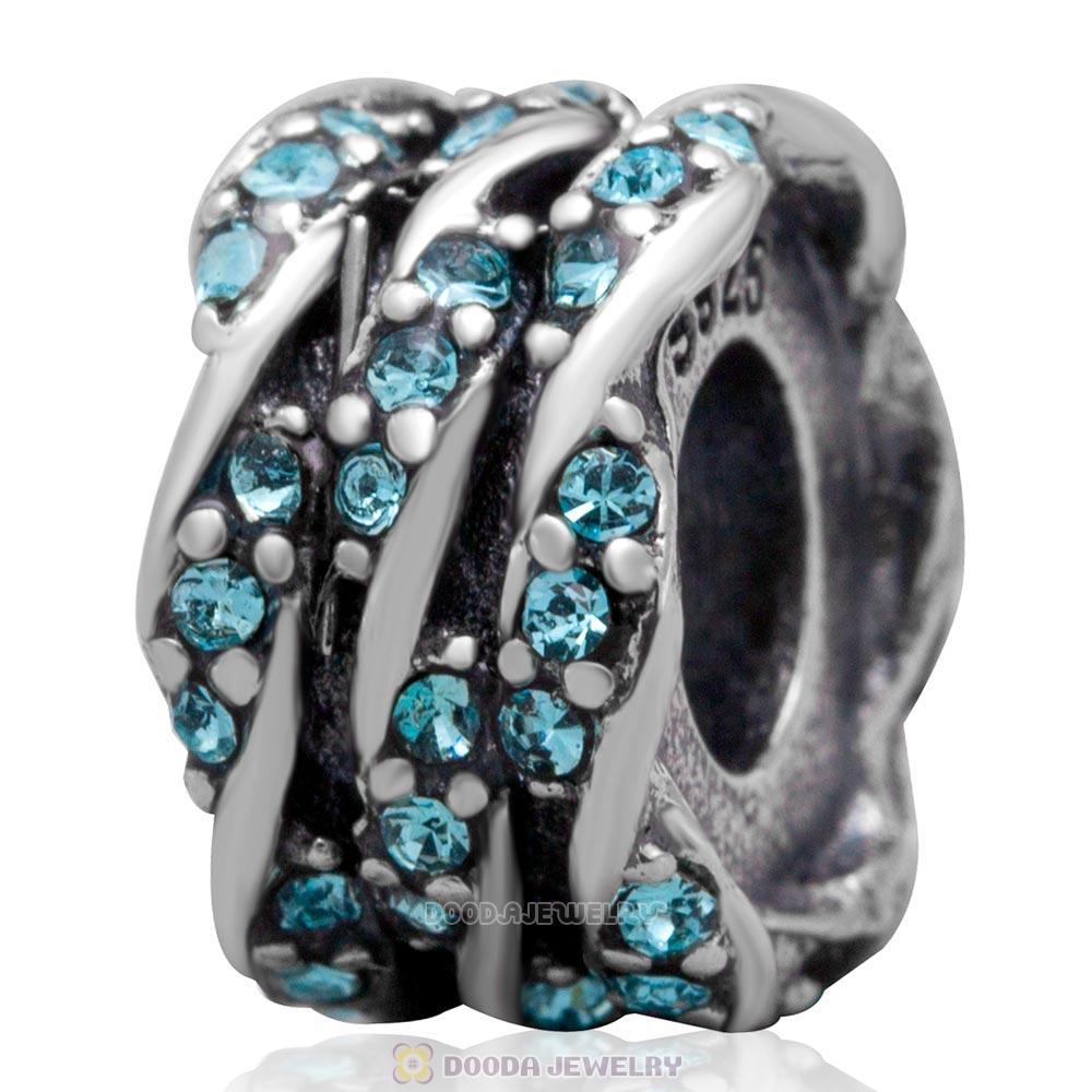 European Antique Sterling Silver Charm Bead with Pave Aquamarine Australian Crystal