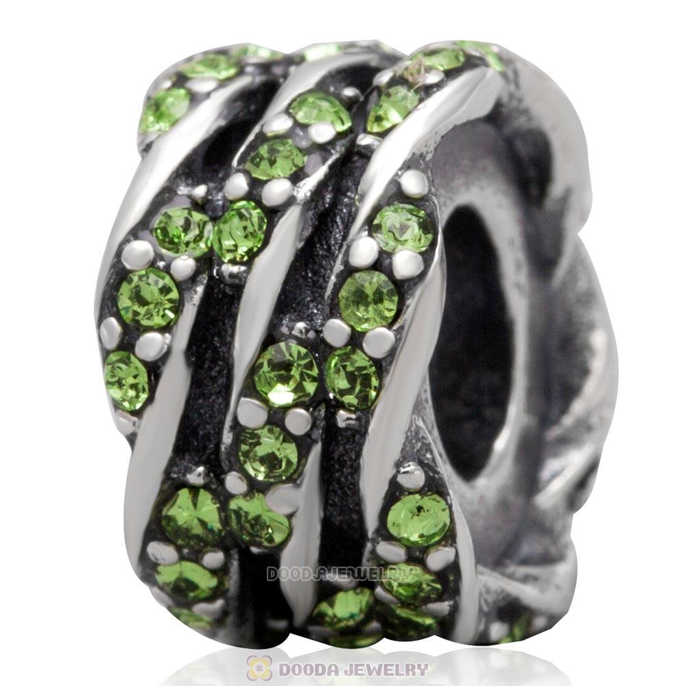 European Antique Sterling Silver Charm Bead with Pave Peridot Australian Crystal