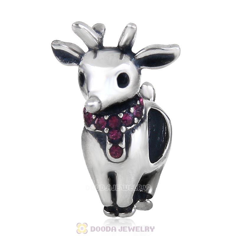 Antique Sterling Silver Reindeer Bead with Amethyst Australian Crystal