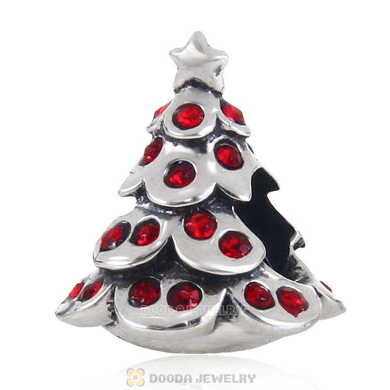 925 Sterling Silver Merry Christmas Tree Bead with Lt Siam Australian Crystal