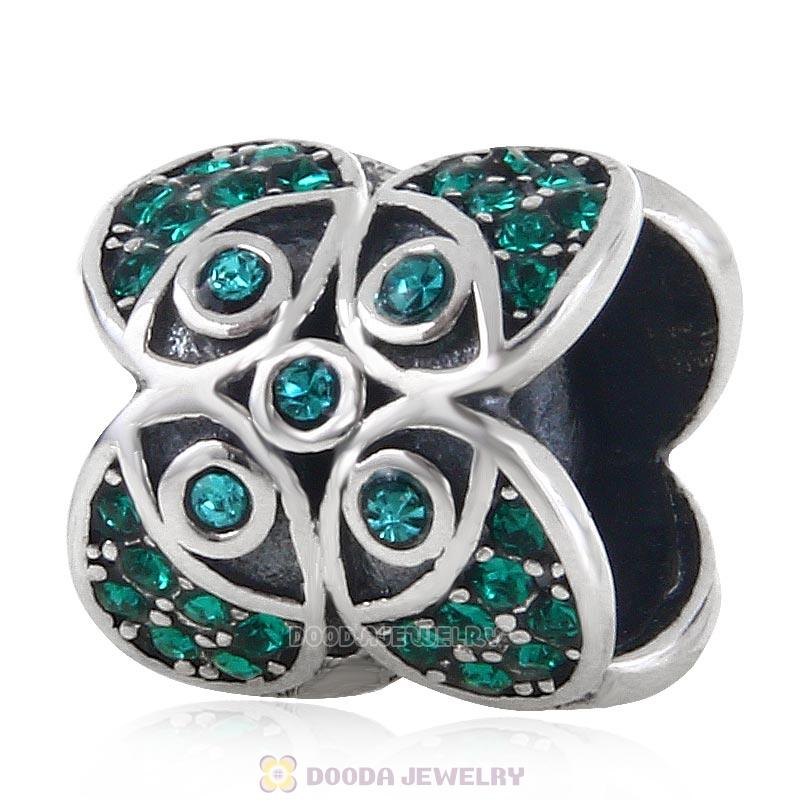 Sterling Silver European Bead with Emerald Australian Crystal