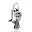 925 Sterling Silver Charm I Love Music Pendant with Red Enamel Heart