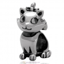 Antique Sterling Silver Charm Kitty Cat Bow Bead