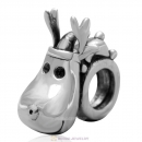 925 Sterling Silver Christmas Reindeer Head Charm Bead