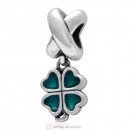 925 Sterling Silver Green Four-leaf Clover Dangle Charm Bead