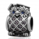 925 Sterling Silver Graduate Owl Charm Bead with Clear CZ and Blue Eye