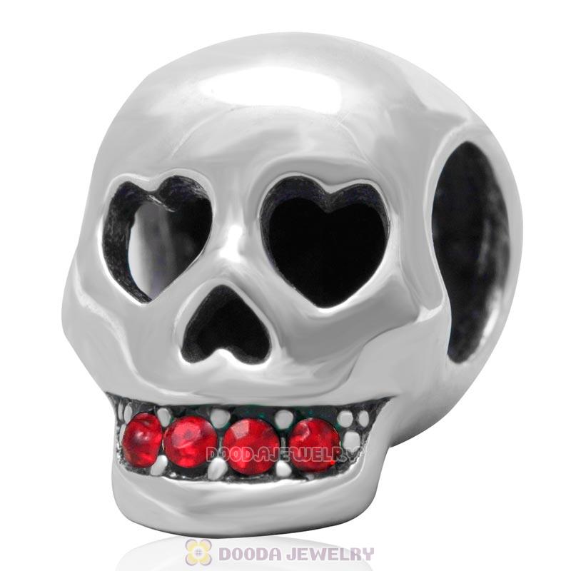 Terrible Skull Charm 925 Sterling Silver Bead with Bling Lt Siam Austrian Crystal