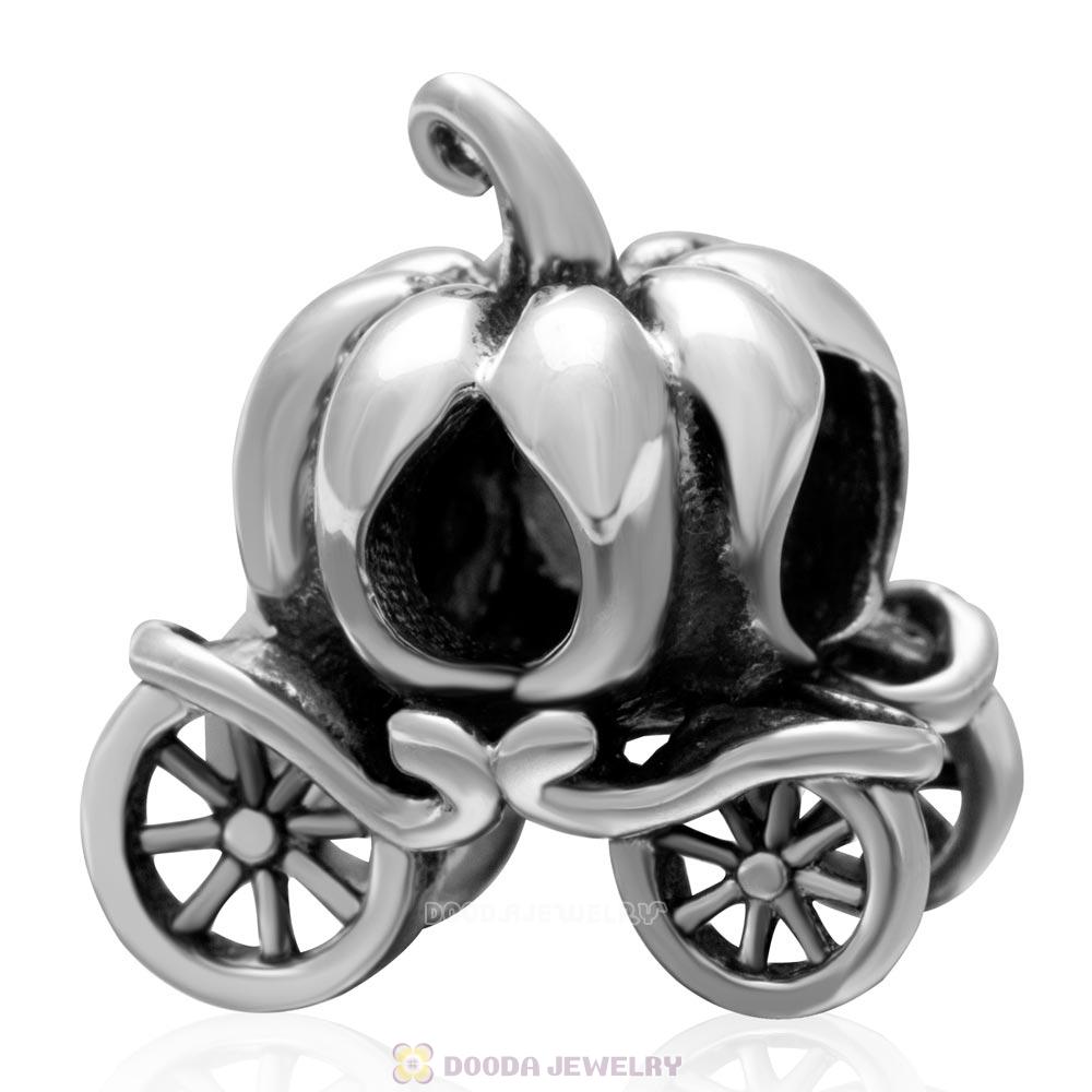 Pumpkin Coach Charm Antique Sterling Silver Bead for Halloween