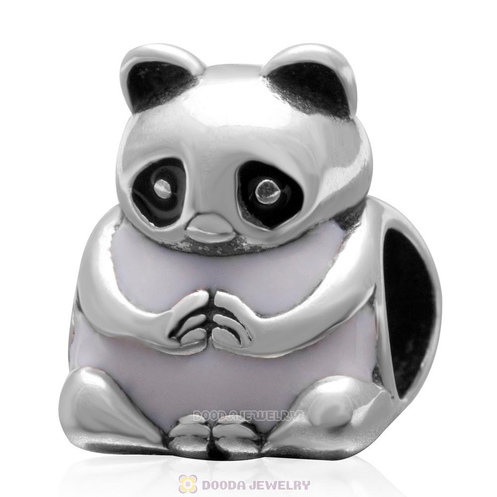 Panda White Enamel Charm 925 Sterling Silver Bead