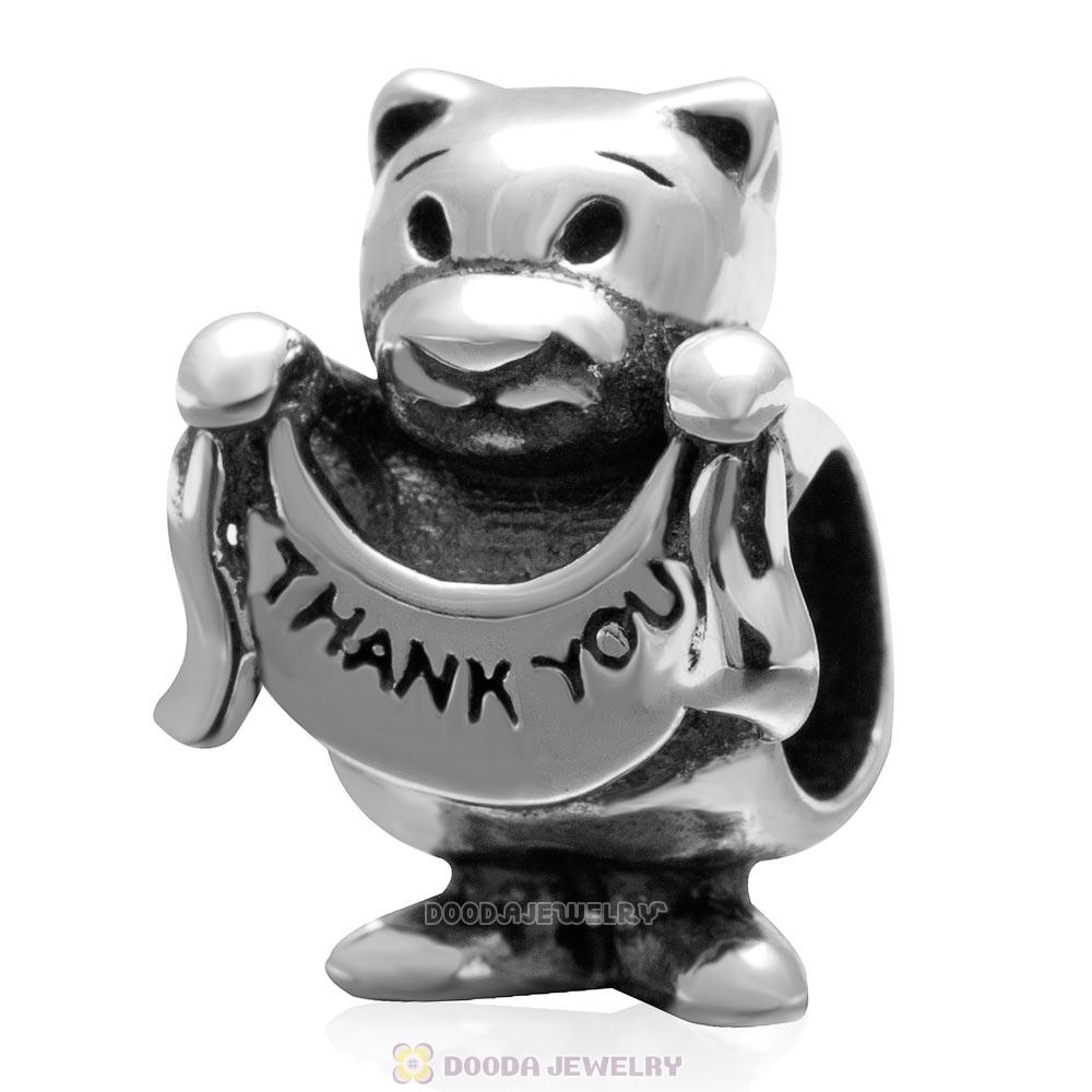 925 Sterling Silver Thank You Bear Charm Bead