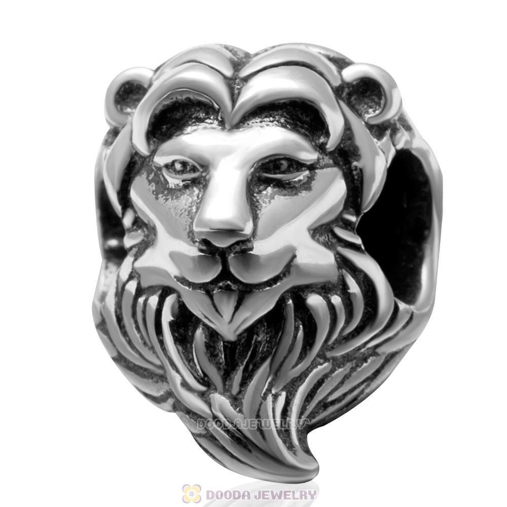 Antique Solid Sterling Silver Lion Head Charm Bead