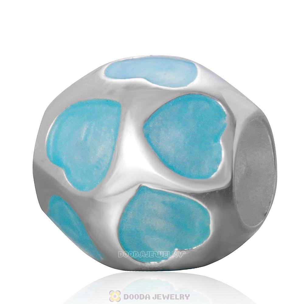 Light Blue Love You Charm 925 Sterling Silver European Bead