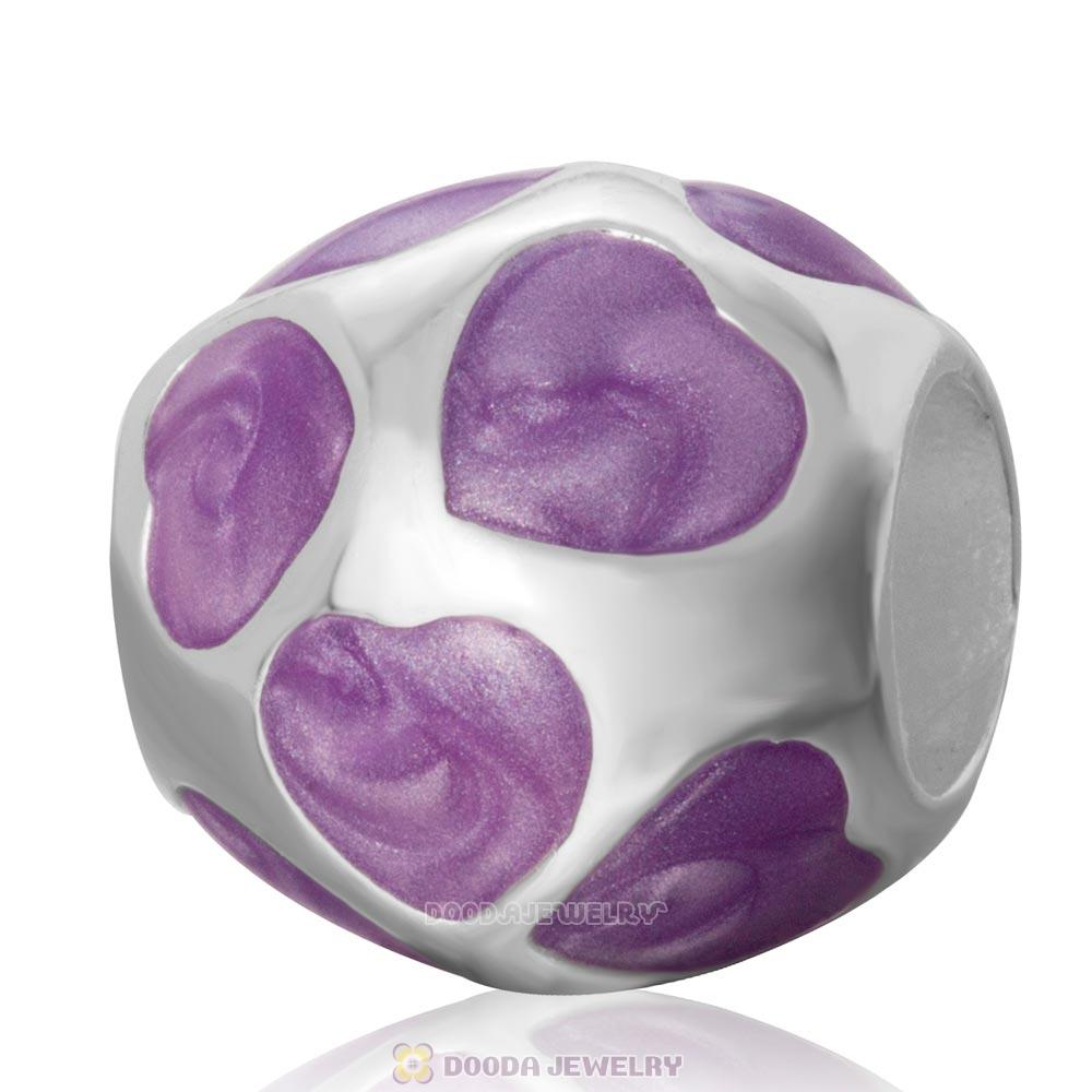 Enamel Purple Love You Charm 925 Sterling Silver European Bead