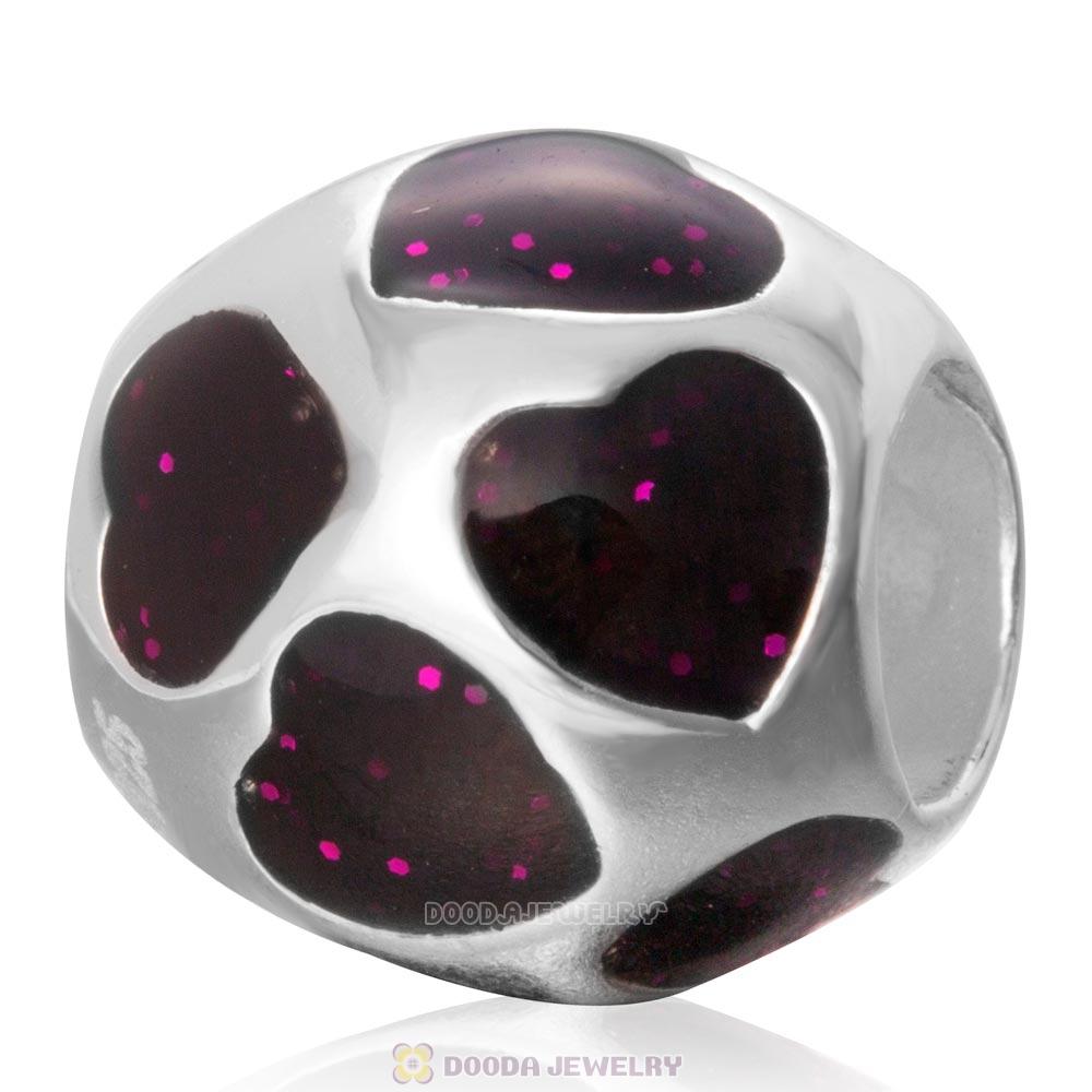 Enamel Dark Purple Love You Charm Sterling Silver European Bead