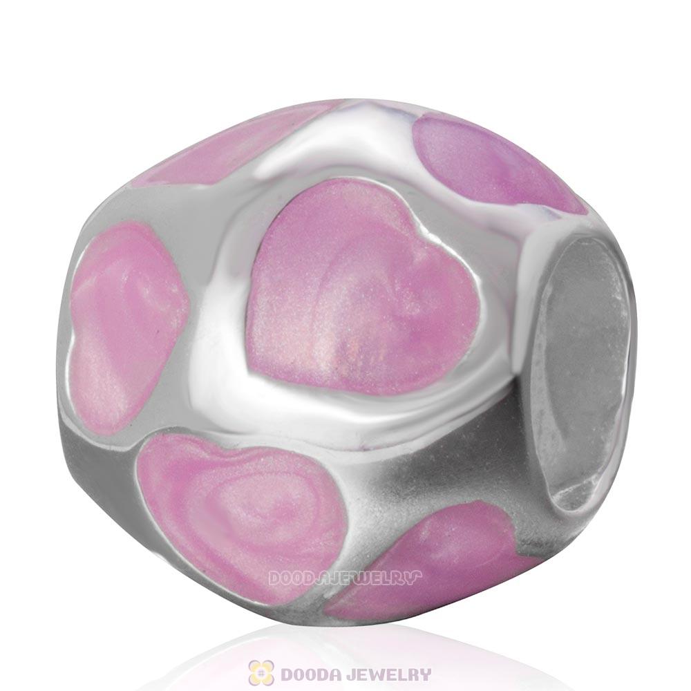 Enamel Pink Love You Charm Sterling Silver European Bead