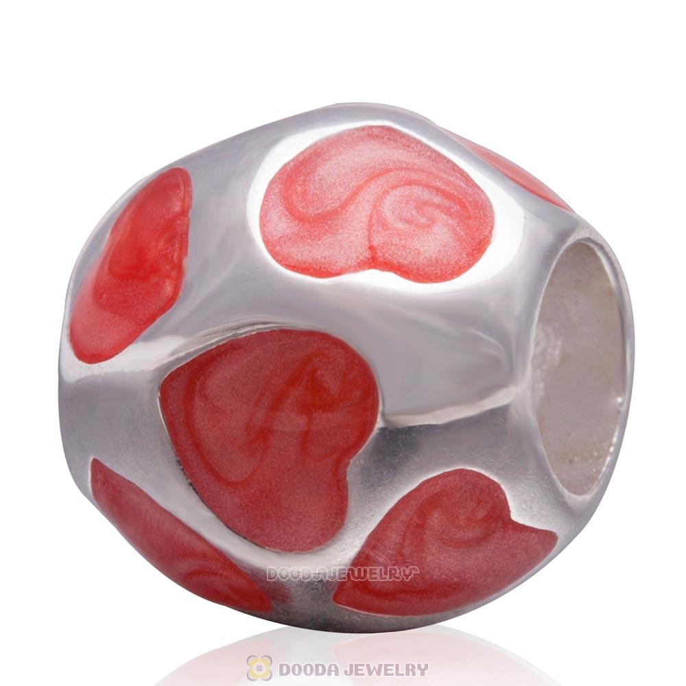 Enamel Orange Heart 925 Sterling Silver European Charm Bead