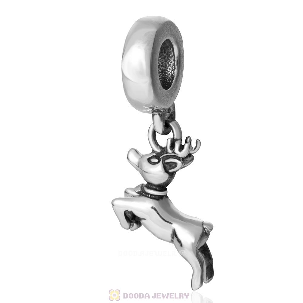 Running Reindeer 925 Sterling Silver Dangling Bead for Christmas