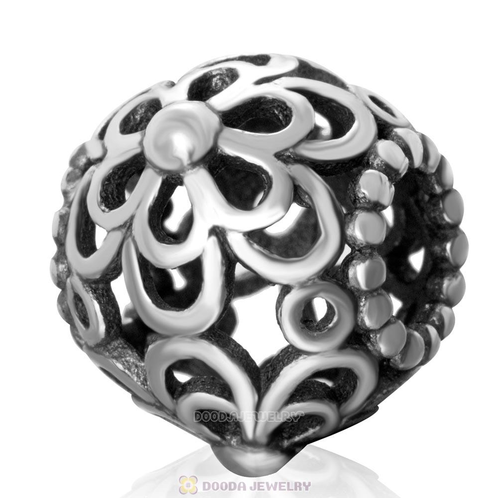 Picking Daisies Charm Antique 925 Sterling Silver Bead