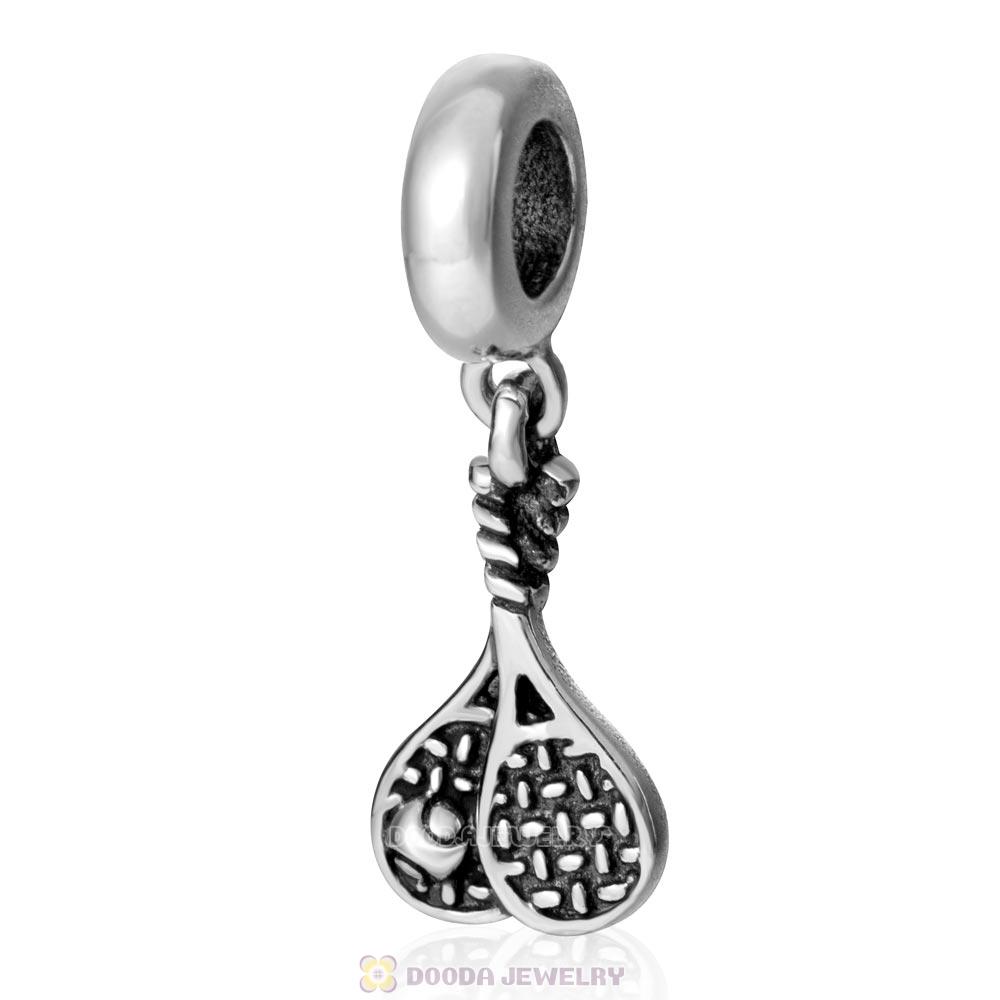 Tennis Ball Racket Dangle Bead 925 Sterling Silver