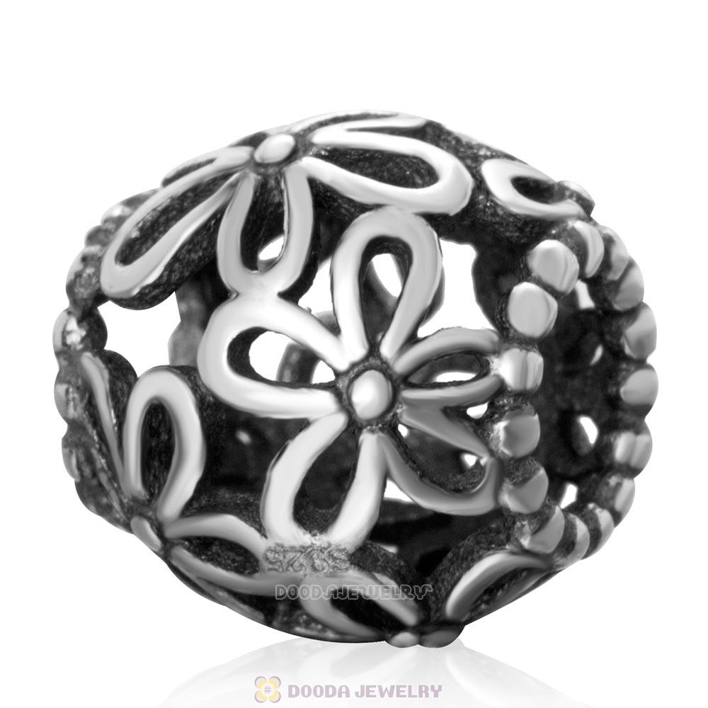 Antique Sterling Silver Openwork Wild Flower Walk Bead