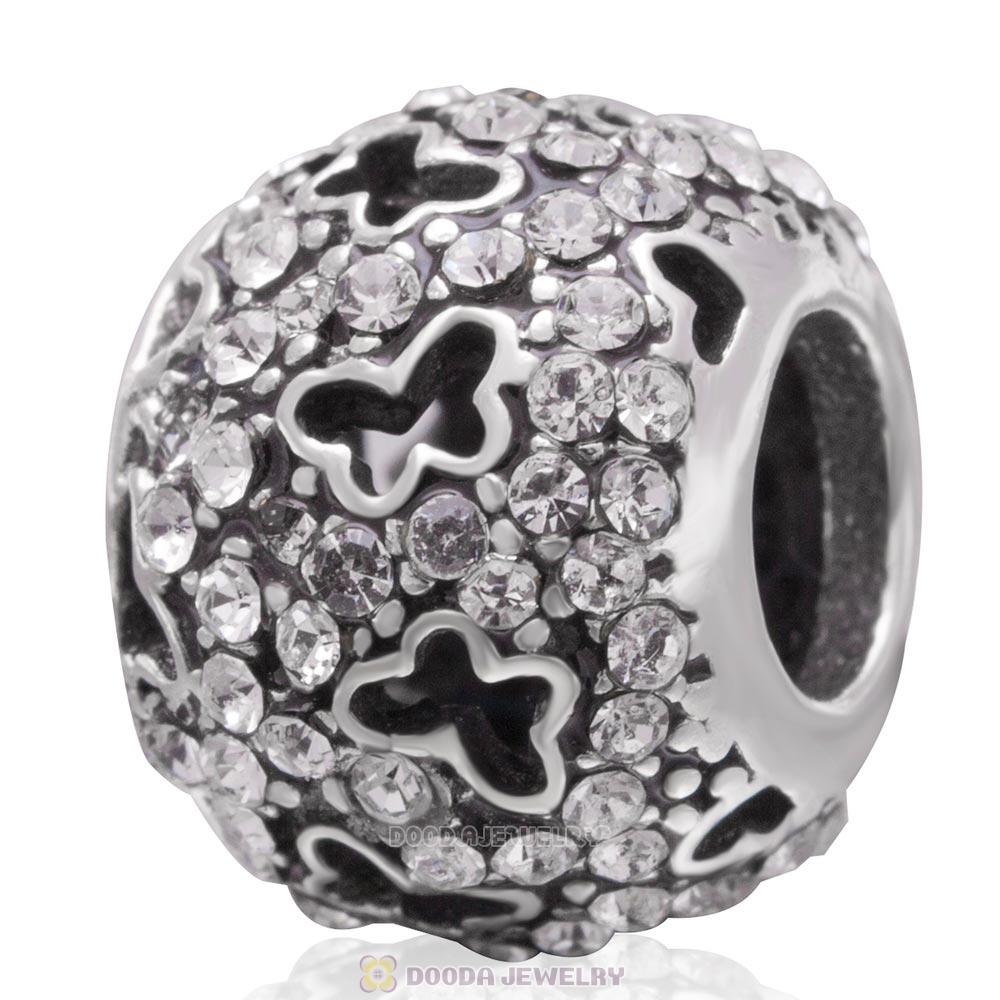 Fluttering Butterflies Charm 925 Sterling Silver Bead with Clear Pave Australian Crystal