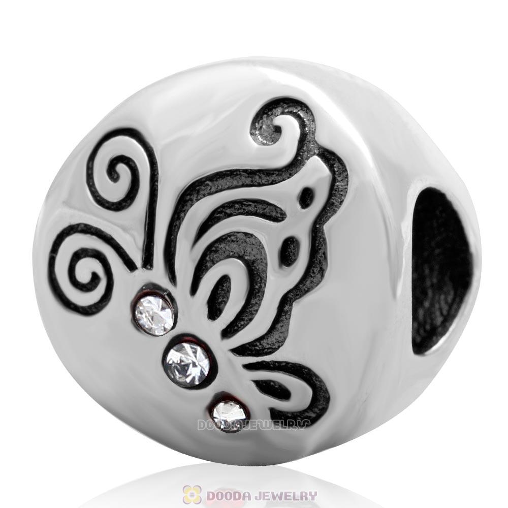 Dancing Butterflies Charm 925 Sterling Silver Bead with Clear Australian Crystal