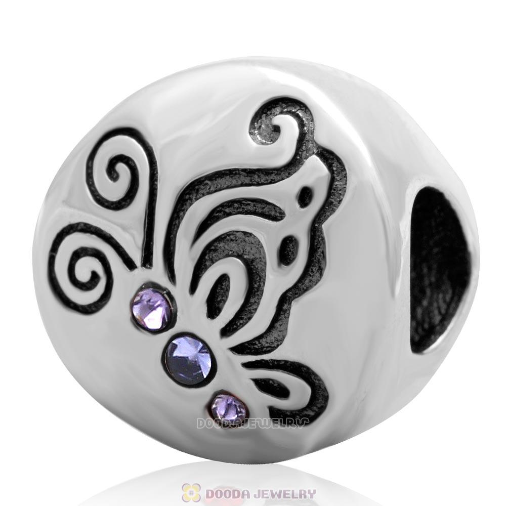 Dancing Butterflies Charm 925 Sterling Silver Bead with Tanzanite Australian Crystal