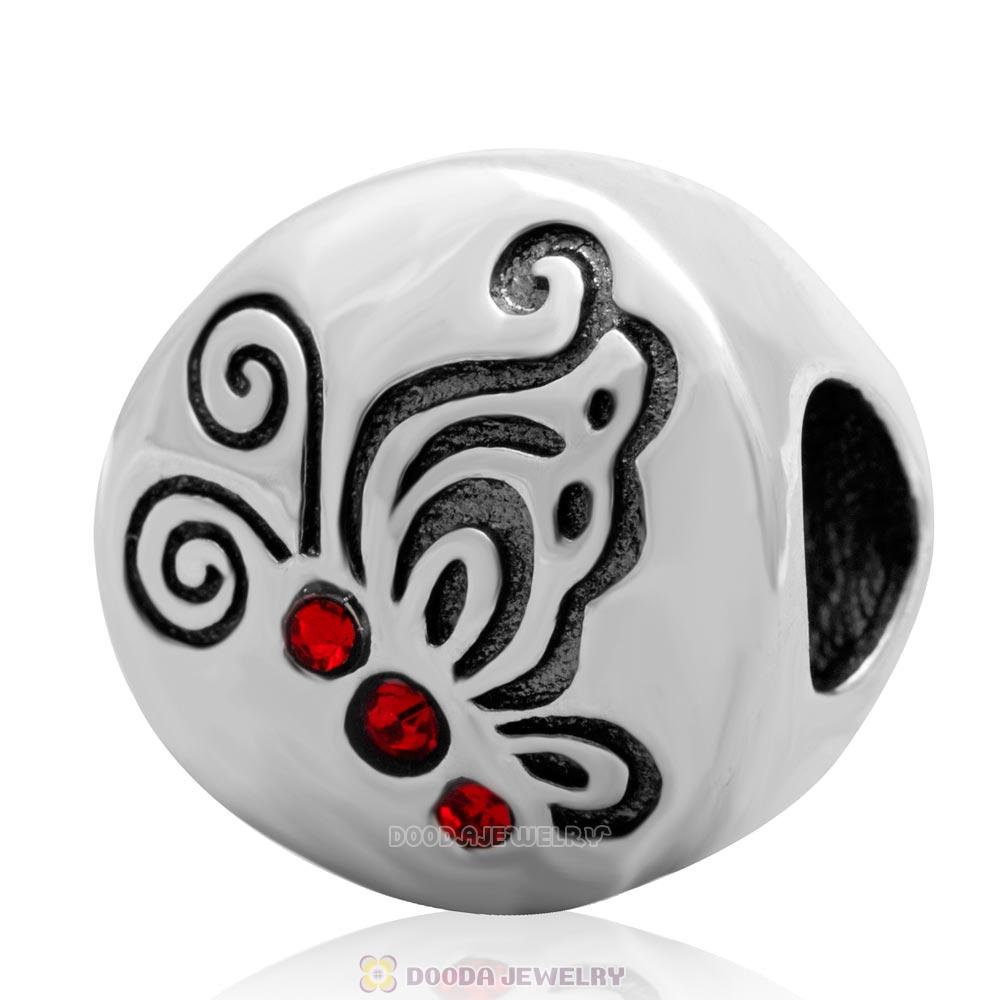 Dancing Butterflies Charm 925 Sterling Silver Bead with Lt Siam Australian Crystal