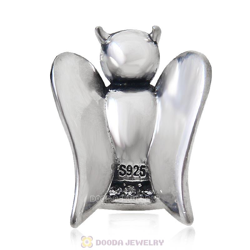 Sterling Silver European Charm Loving Angel Bead with Lt Peach Crystal