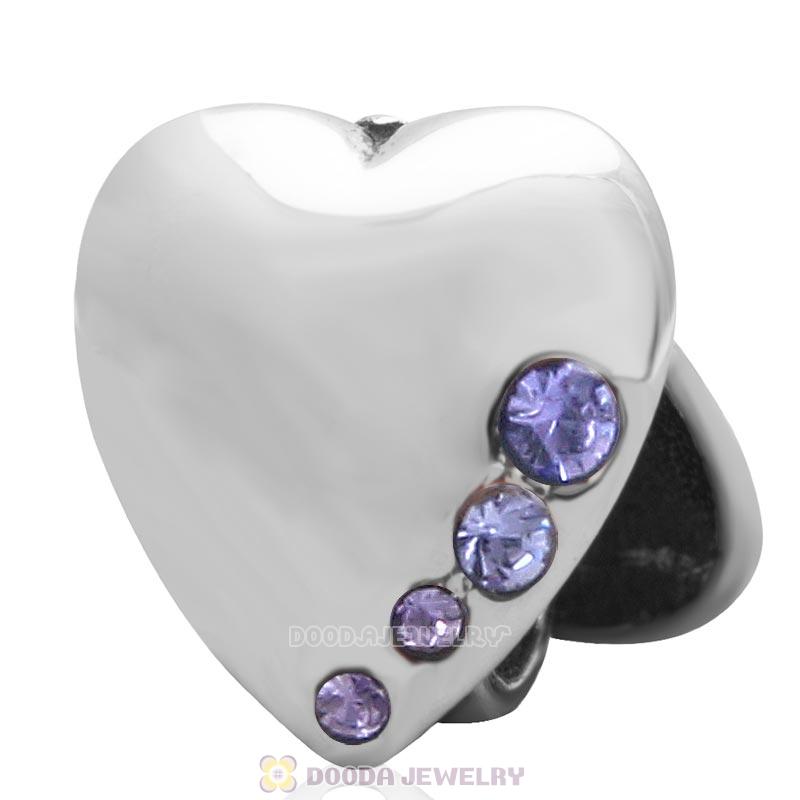 Heart to Heart Charm 925 Sterling Silver with Tanzanite Australian Crystal