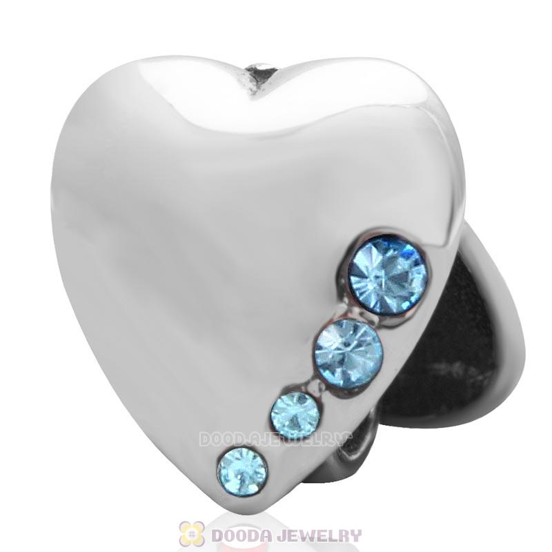 Heart to Heart Charm 925 Sterling Silver with Aquamarine Australian Crystal