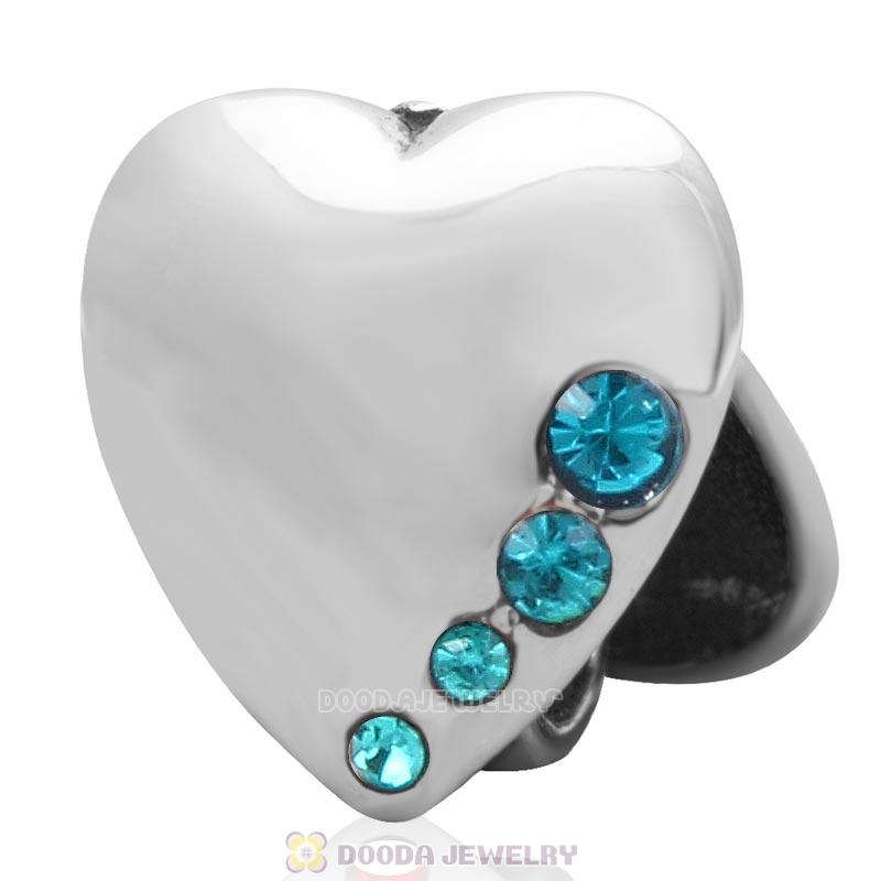 Heart to Heart Charm 925 Sterling Silver with Blue Zircon Australian Crystal