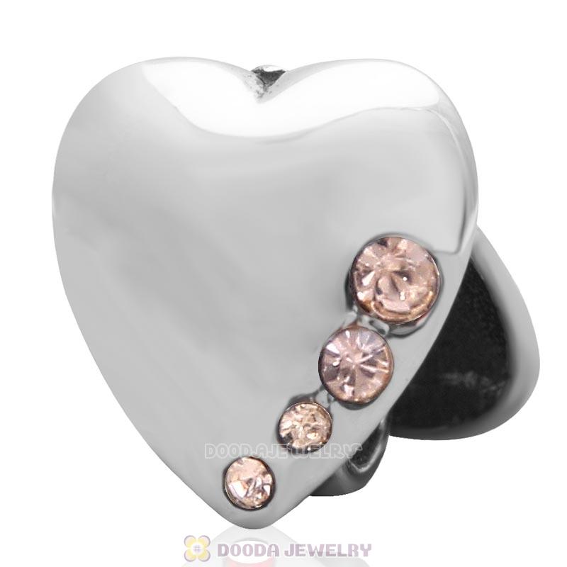 Heart to Heart Charm 925 Sterling Silver with Light Peach Australian Crystal