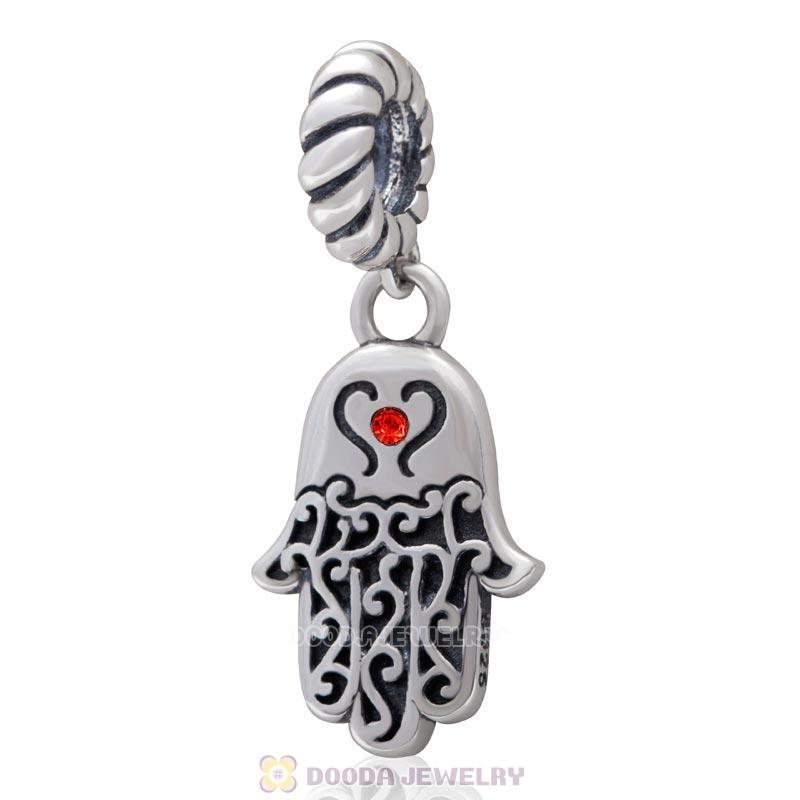 Religion Faith Hamsa Dangle Charm 925 Sterling Silver with Hyacinth Crystal
