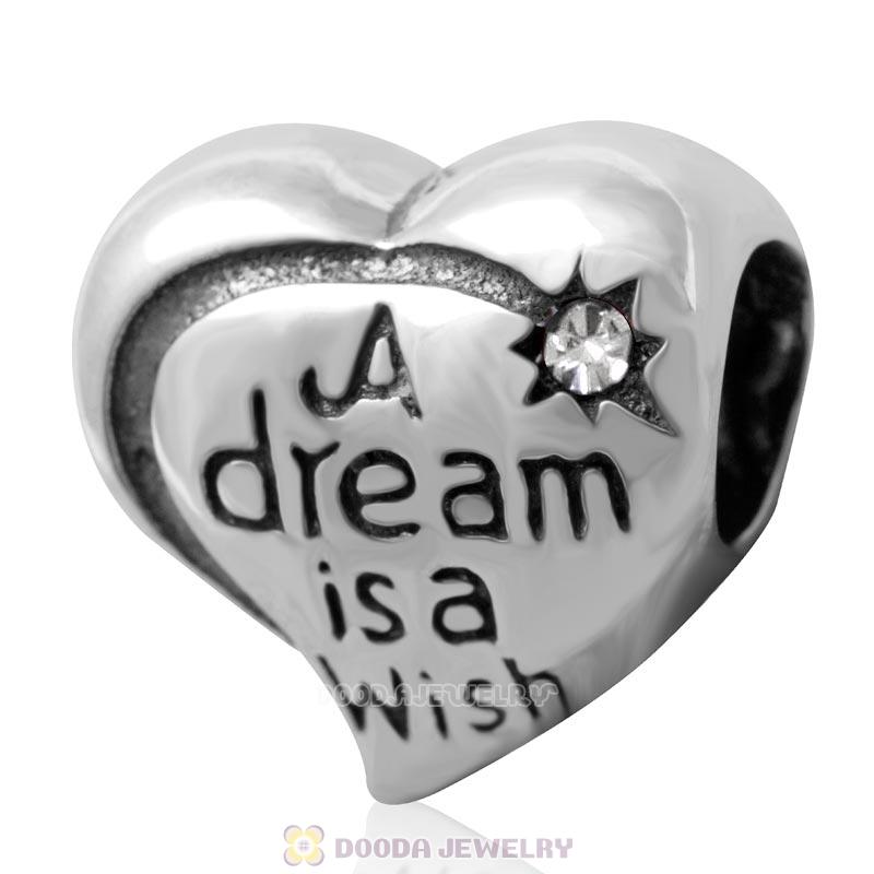 925 Silver A dream is a wish your heart makes Bead with Clear Crystal