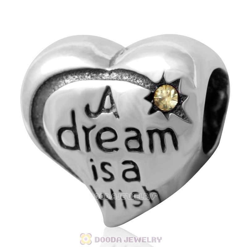 925 Silver A dream is a wish your heart makes Bead with Jonquil Crystal