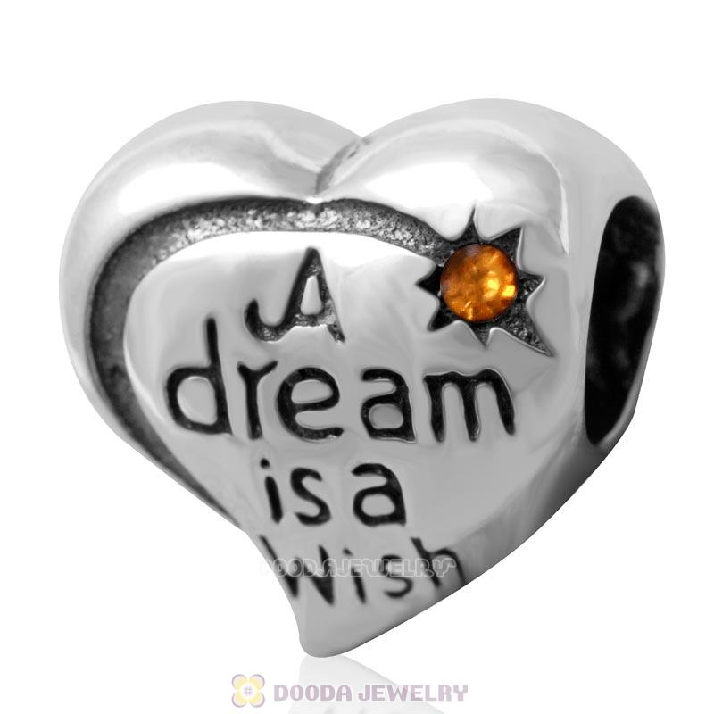 925 Silver A dream is a wish your heart makes Bead with Topaz Crystal