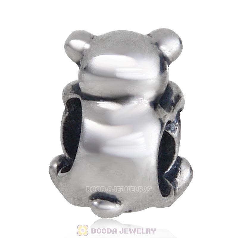Bear Hug Heart Charm 925 Sterling Silver with Clear Austrian Crystal