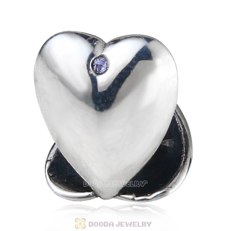 Heart to Heart Charm 925 Sterling Silver with Tanzanite Australian Crystal