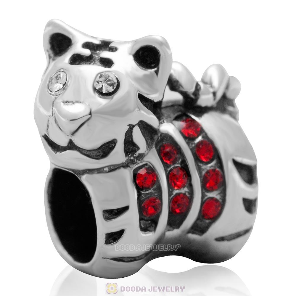 Little Tiger Charm 925 Sterling Silver with Lt Siam Australian Crystal 