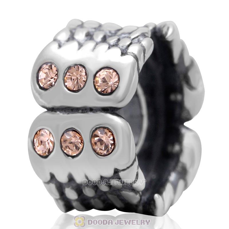 Wings Around 925 Sterling Silver European Charm Bead with Light Peach Austrian Crystal
