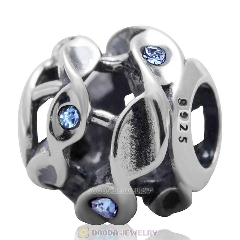 925 Sterling Silver Twist Charm Bead with Light Sapphire Australian Crystal