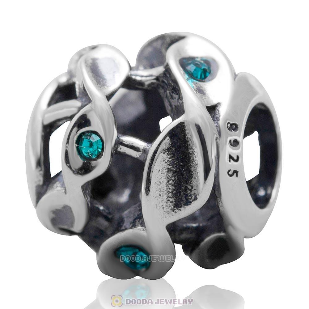 925 Sterling Silver Twist Charm Bead with Blue Zircon Australian Crystal