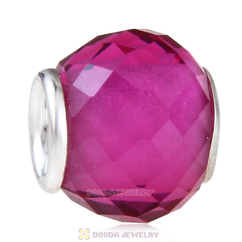 European Style Petite Facets with Fuchsia Quartz Glass Beads with Sterling Silver Single Core