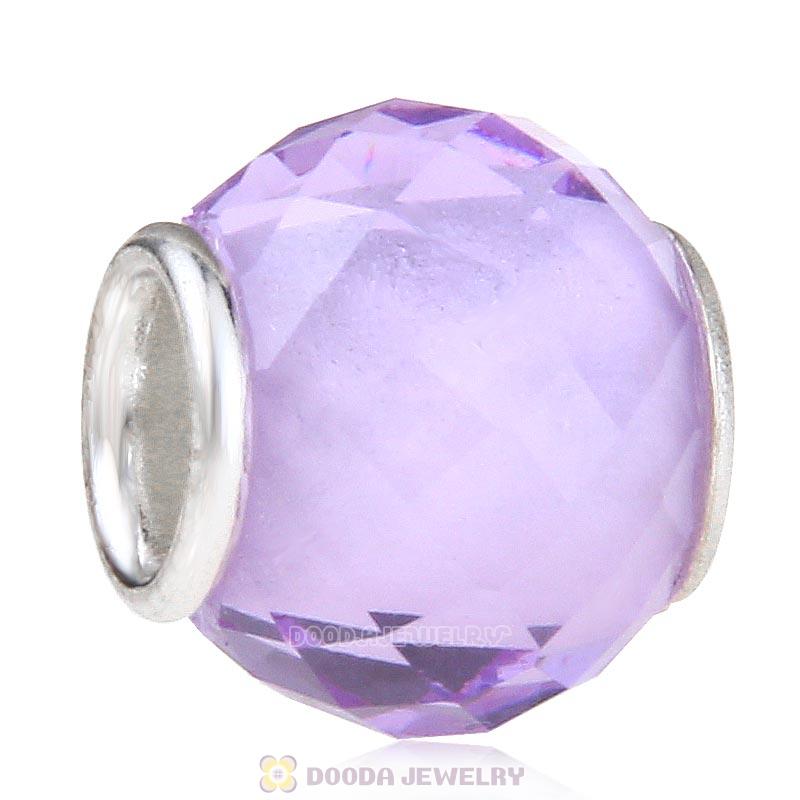 European Style Petite Facets with Violet Quartz Glass Beads with Sterling Silver Single Core