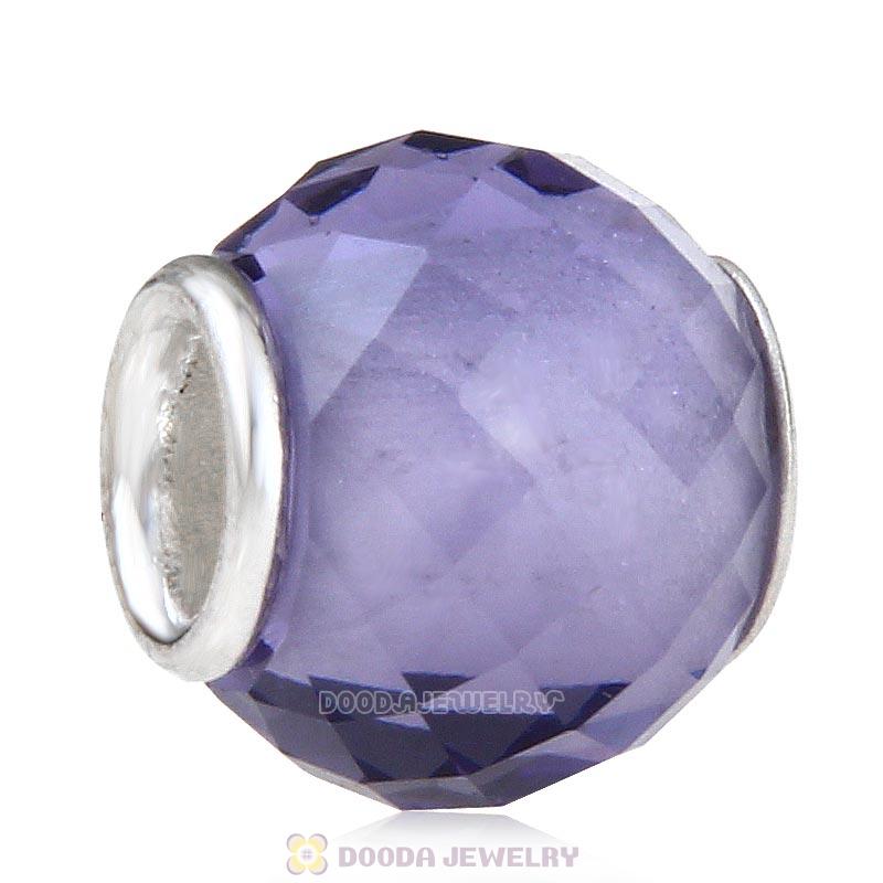 European Style Petite Facets with Tanzanite Quartz Glass Beads with Sterling Silver Single Core