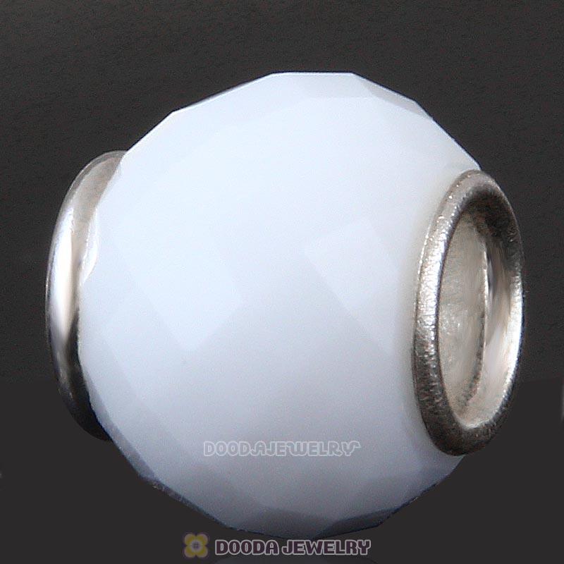 European Style Petite Facets with White Quartz Glass Beads with Sterling Silver Single Core