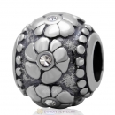 European Style Flower Charm Antique Sterling Silver with Clear Australian Crystal