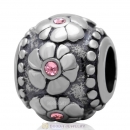 European Style Flower Charm Antique Sterling Silver with Lt Rose Australian Crystal