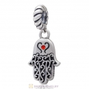 Religion Faith Hamsa Dangle Charm 925 Sterling Silver with Hyacinth Crystal
